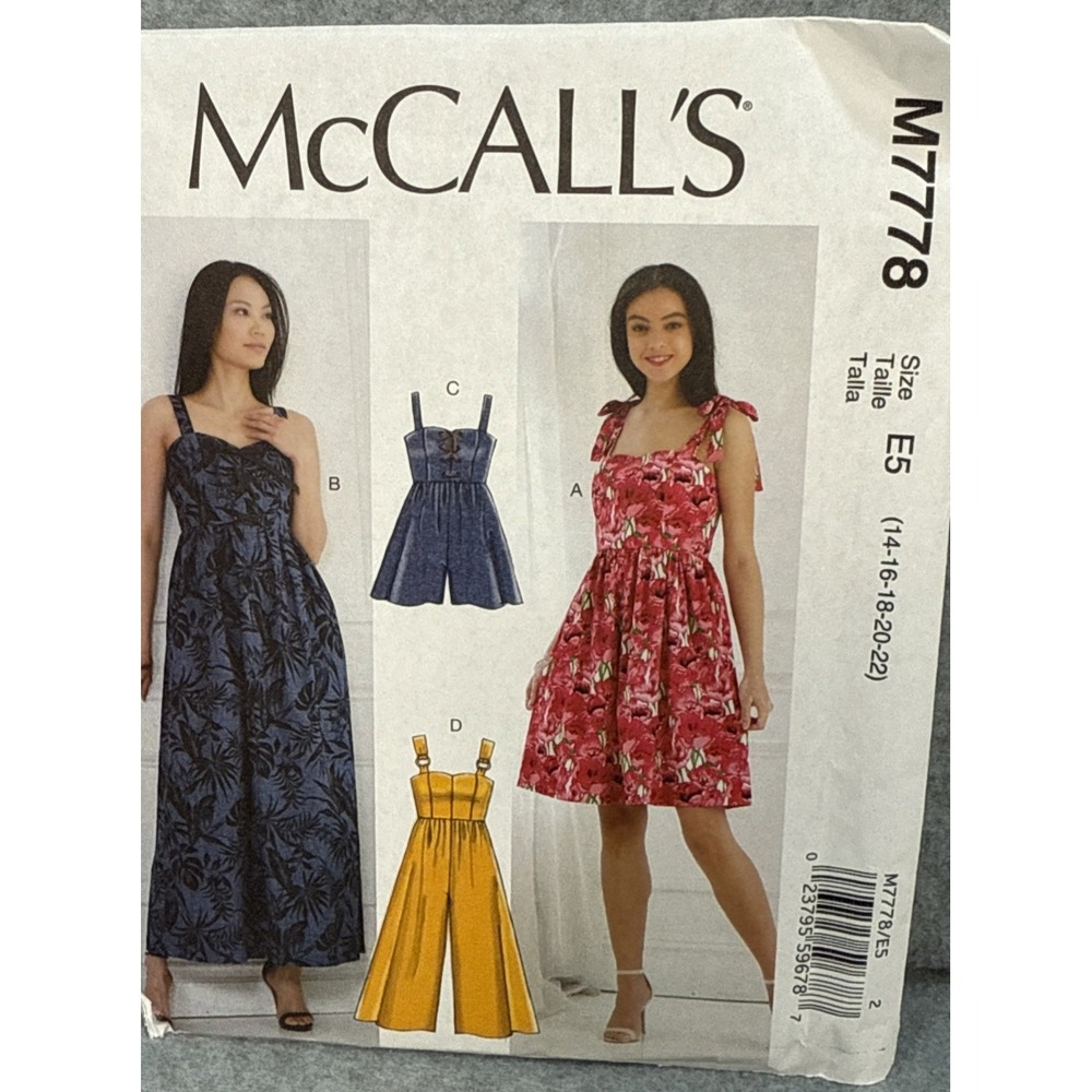 McCalls Pattern 7778 E5 Dress Jumpsuit Romper 14 16‎ 18 20 22 UNCUT Fit & Flare